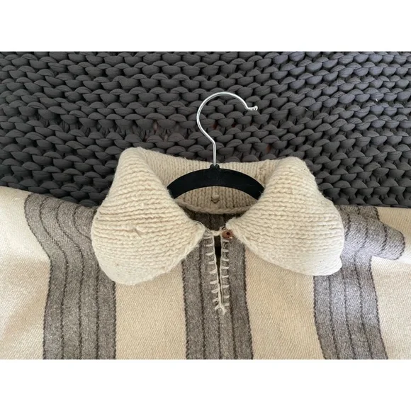 1970s Vintage Wool Stripe Chunky Knit collar Poncho Outerwear - Picture 3 of 8